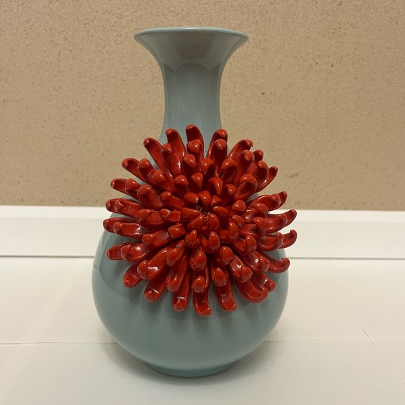 Blue and red floral Anthropologie vase